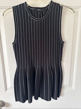 Theory: Black White Pin Stripe Top with gathers and flare
